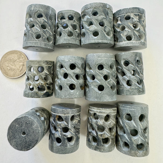 hand carved design soapstone, vintage stock, 27-34mm barrel assorted size, sold per bead