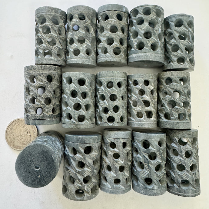 hand carved design soapstone, vintage stock, 37-43mm tube assorted size, sold per bead