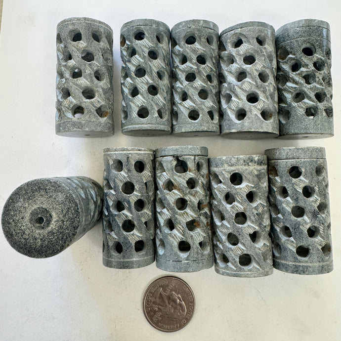hand carved design soapstone, vintage stock, 47-52mm tube assorted size, sold per bead