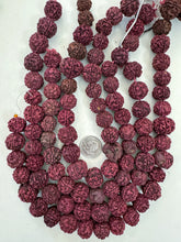 dark magenta rudraksha seed, vintage stock, 12-19mm assorted size, 15" strand, sold per strand