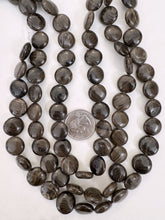 black antique jasper , 13x13x6mm coin, 15" strand, sold per strand