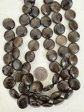 black antique jasper , 20x20x7mm coin, 15" strand, sold per strand