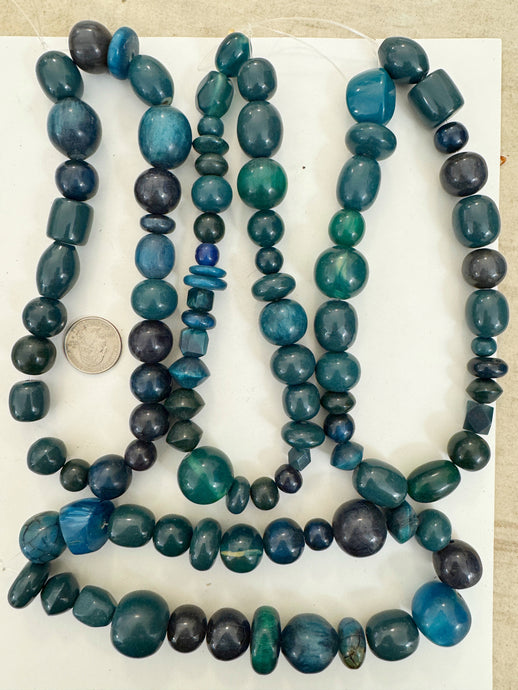 green blue tones mix, vintage look resin, size and shape mix, 15