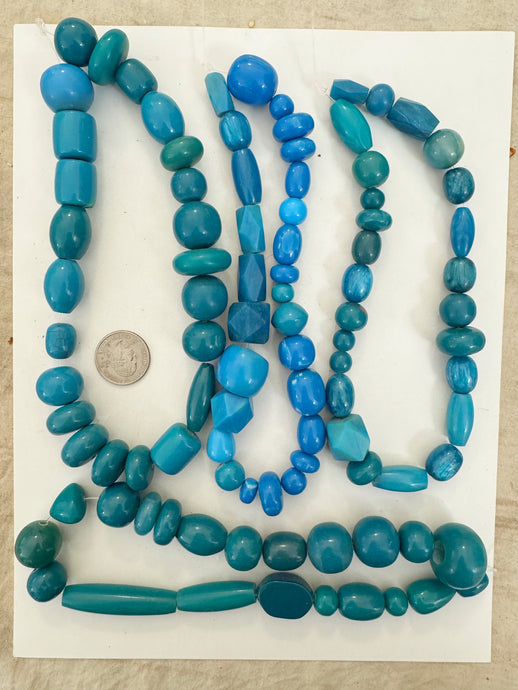 green blue tones mix, vintage look resin, size and shape mix, 15