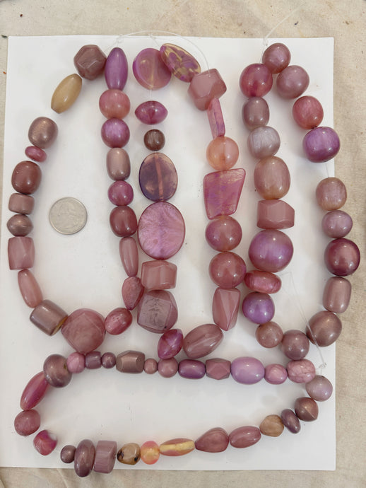 light purple tones mix, vintage look resin, size and shape mix, 15