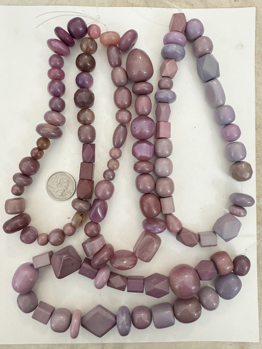 light purple tones mix, vintage look resin, size and shape mix, 15