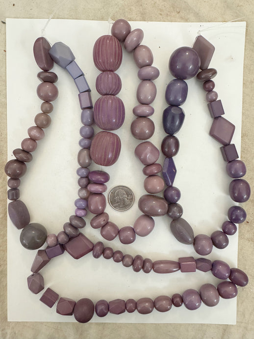 purple tones mix, vintage look resin, size and shape mix, 15