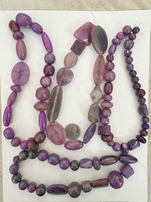 purple tones mix, vintage look resin, size and shape mix, 15