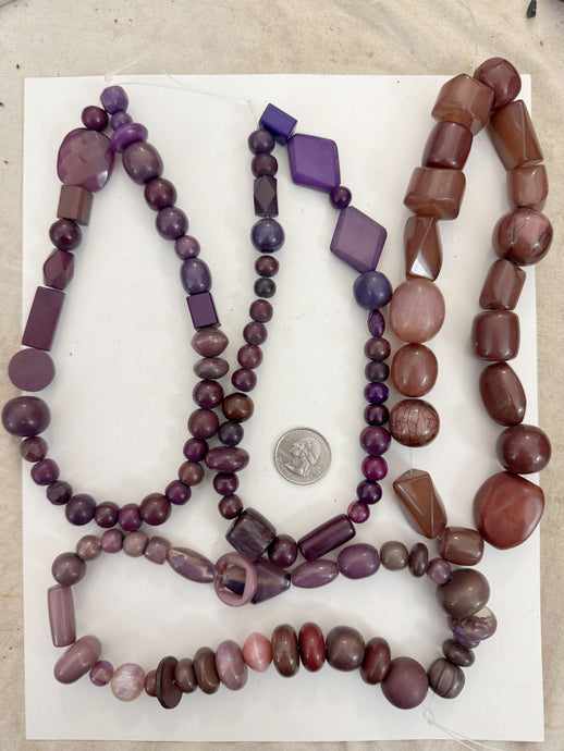 purple tones mix, vintage look resin, size and shape mix, 15