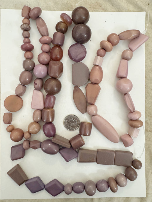 lavender purple tones mix, vintage look resin, size and shape mix, 15