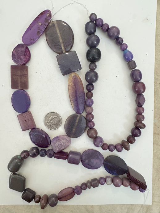 lavender purple tones mix, vintage look resin, size and shape mix, 15