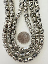 antique silver plated metal, vintage look, 10x8x7mm buddha head, 15" strand, sold per strand