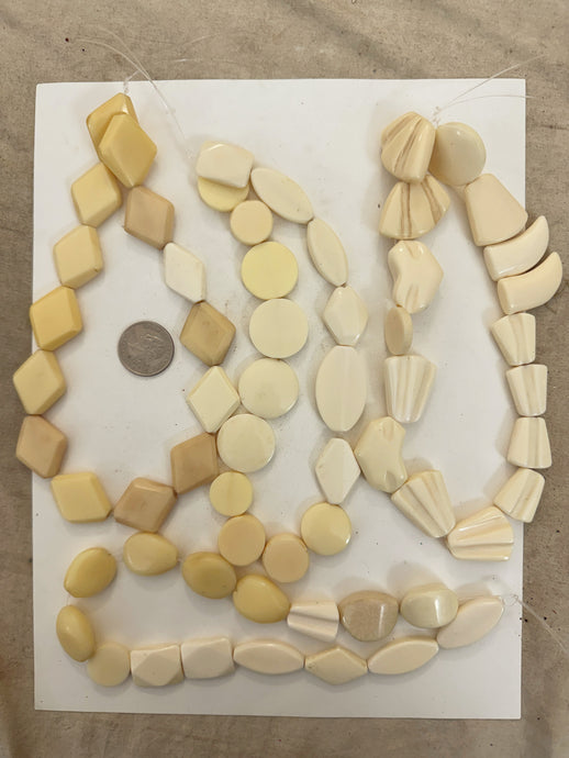 off white tones mix, vintage look resin, size and shape mix, 15