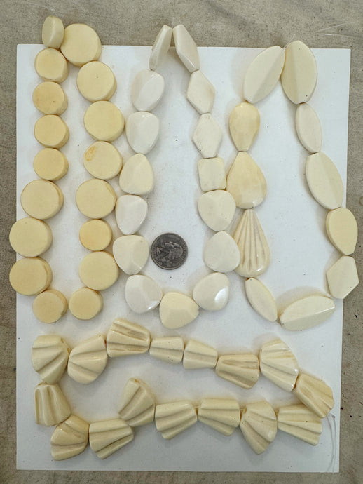 off white tones mix, vintage look resin, size and shape mix, 15