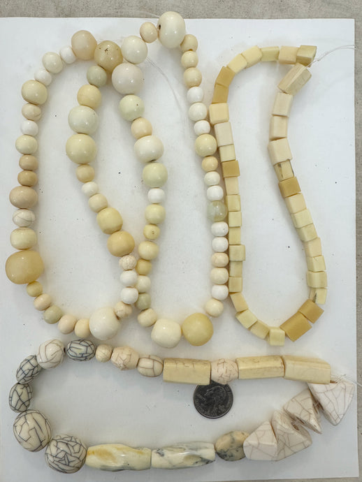 off white tones mix, vintage look resin, size and shape mix, 15