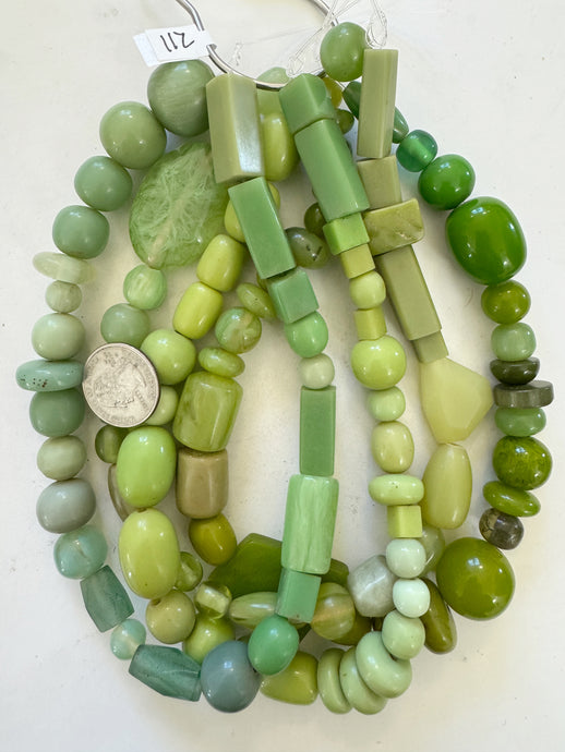 green tones mix, vintage look resin, size and shape mix, 15