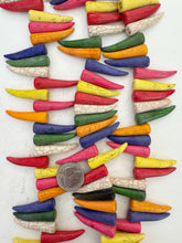 color enhanced magnesite: multi color, 39x8mm tusk spike pendant,  SOLD PER STRAND