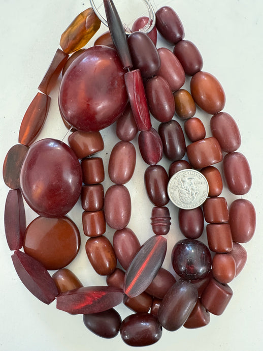 dark pale red tones mix, vintage look resin, size and shape mix, 15