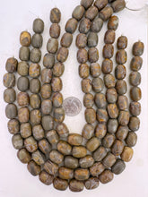 brown gray jasper, semi dull finish, 17x13x13mm barrel, 15" strand,  SOLD PER STRAND