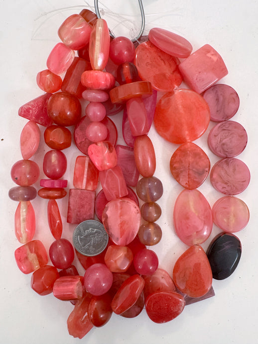 pink tones mix, vintage look resin, size and shape mix, 15