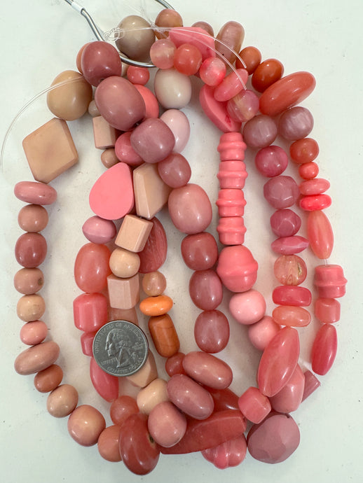pale pink tones mix, vintage look resin, size and shape mix, 15
