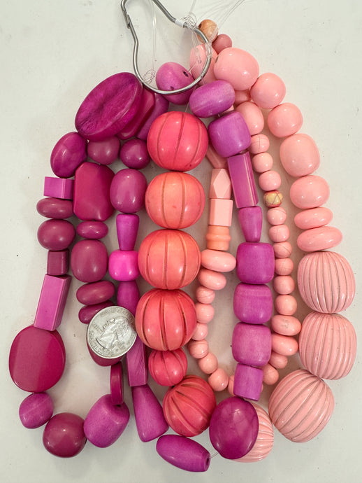 purple pink tones mix, vintage look resin, size and shape mix, 15