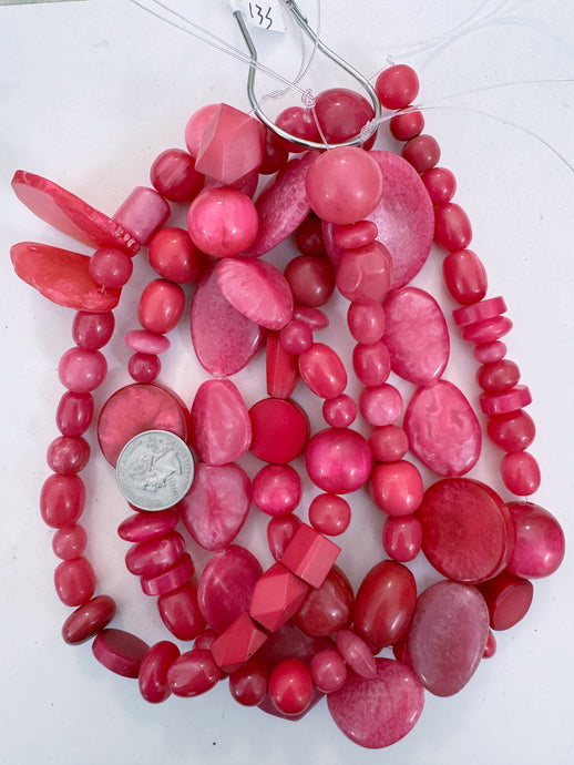 hot pink tones mix, vintage look resin, size and shape mix, 15