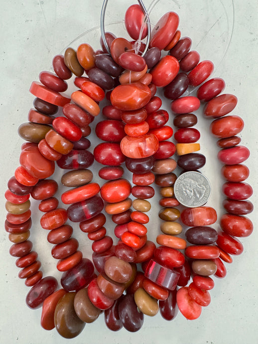 red tones mix, vintage look resin, size and shape mix, 15