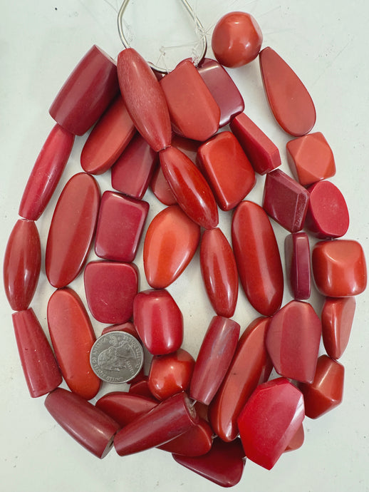 dark red tones mix, vintage look resin, size and shape mix, 15