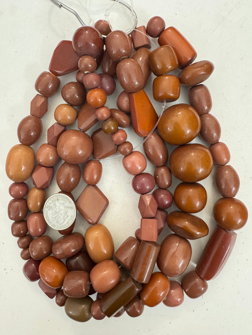 red brown tones mix, vintage look resin, size and shape mix, 15
