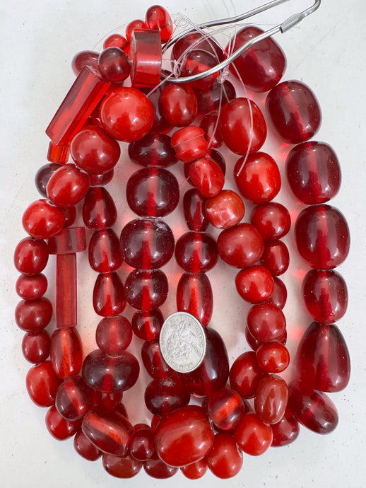 red tones mix, vintage look resin, size and shape mix, 15