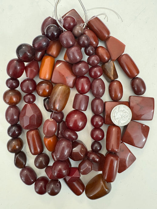red brown tones mix, vintage look resin, size and shape mix, 15
