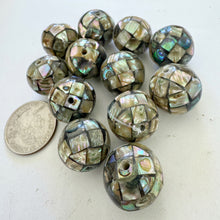 mother of pearl, mosaic shell motif, vintage stock, 19mm round, sold per bead
