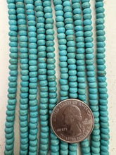 color enhanced magnesite: turquoise blue, 5x4mm rondelle, 15" strand, SOLD PER STRAND