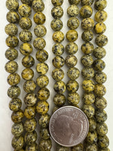color enhanced serpentine: yellow, 8mm round, 15" strand, SOLD PER STRAND