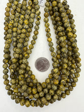 color enhanced serpentine: yellow, 8mm round, 15" strand, SOLD PER STRAND