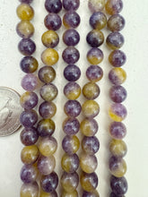 color enhanced quartz: yellow purple, 8mm round, 15" strand, SOLD PER STRAND