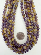 color enhanced quartz: yellow purple, 8mm round, 15" strand, SOLD PER STRAND