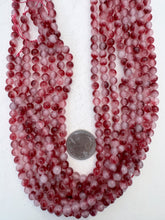 color enhanced quartz: off white dark red magenta, 6mm round, 15" strand,   SOLD PER STRAND