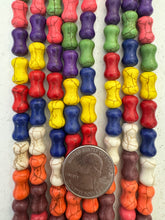 color enhanced magnesite: multi color, 14x8mm dog bone tube, 15" strand,  SOLD PER STRAND