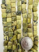 yellow turquoise, 10x10x4mm square, 15" strand, SOLD PER STRAND