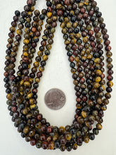tiger eye, red tiger eye, tiger iron mix, 6mm round, 15" strand,  SOLD PER STRAND