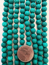 color enhanced lava rock: dark green blue, 8mm round, 15" strand, SOLD PER STRAND