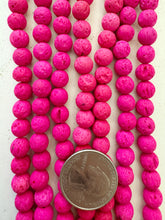 color enhanced lava rock: hot pink, 8mm round, 15" strand,  SOLD PER STRAND