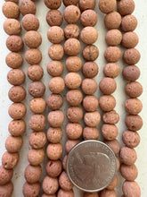color enhanced lava rock: pale red brown, 8mm round, 15" strand, SOLD PER STRAND