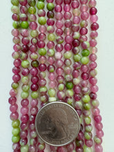 color enhanced quartz: magenta lime green, 4mm round, 15" strand, SOLD PER STRAND