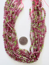 color enhanced quartz: magenta lime green, 4mm round, 15" strand, SOLD PER STRAND