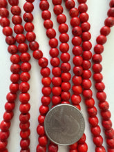 color enhanced magnesite: red, 6mm round, 15" strand, SOLD PER STRAND