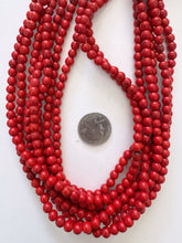 color enhanced magnesite: red, 6mm round, 15" strand, SOLD PER STRAND