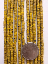 color enhanced jasper: mutard yellow, 4x3mm heishi rondelle, 15" strand, SOLD PER STRAND
